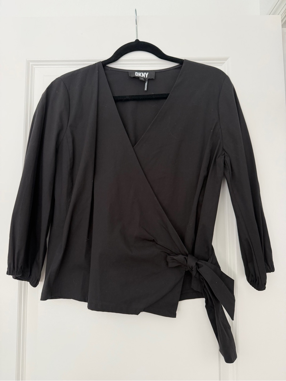 DKNY Black Wrap Top with Side Bow